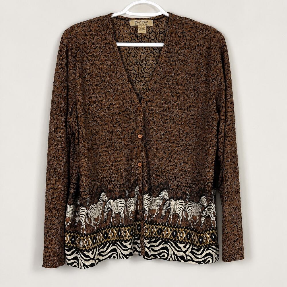 Zebra Safari Womens XL Top Brown Crinkle Pleat Pleat by Rafael